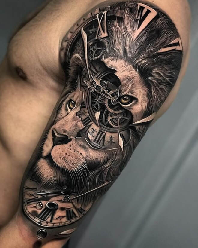 Lion Clock Tattoo