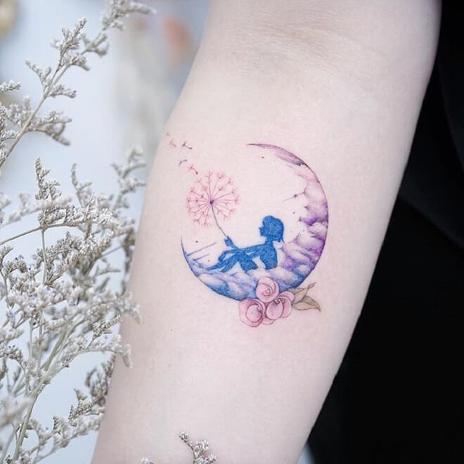 Moon Dandelion Tattoo