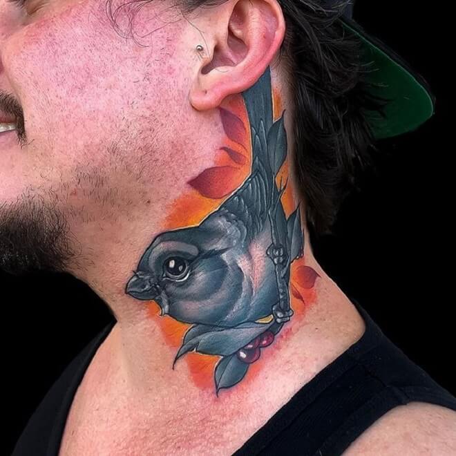 Neck Bird Tattoo