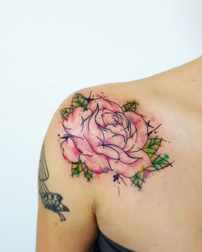 Pink Watercolor Rose Tattoo