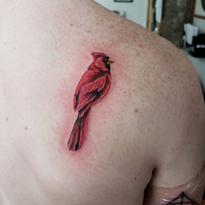 Red Color Bird Tattoo