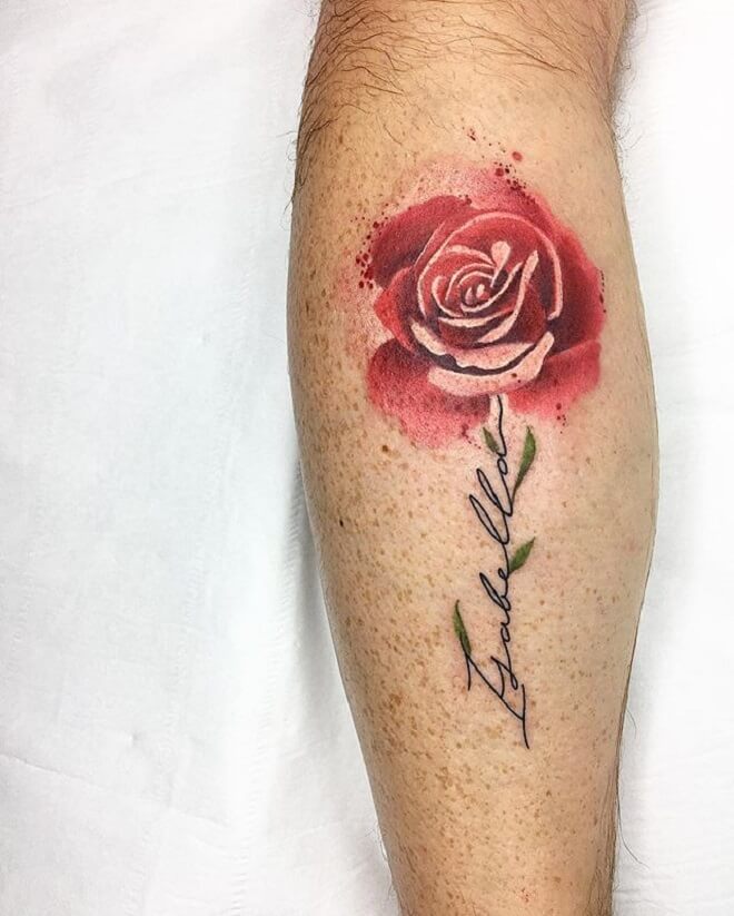 Red Watercolor Rose Tattoo