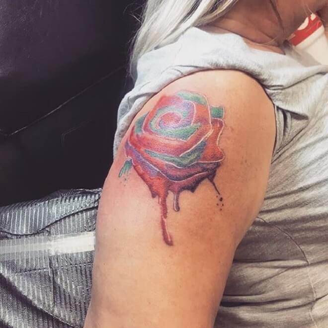 Shoulder Watercolor Rose Tattoo