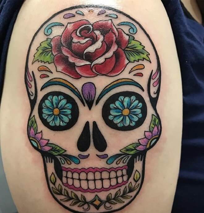Sugar Skull Colorful Tattoo