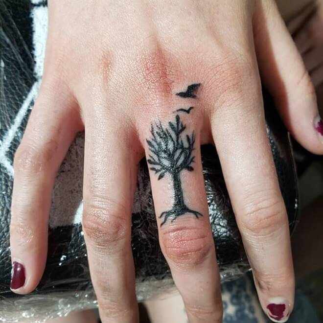 Tree Finger Tattoo