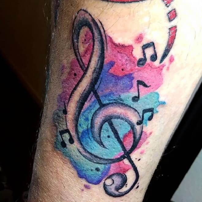 Watercolor Music Note Tattoo