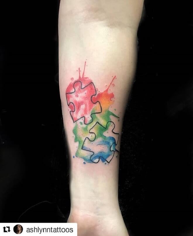 Watercolor Puzzle Piece Tattoo