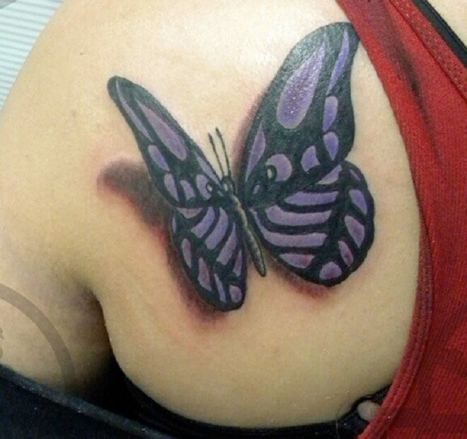 Back Side Purple Butterfly Tattoo