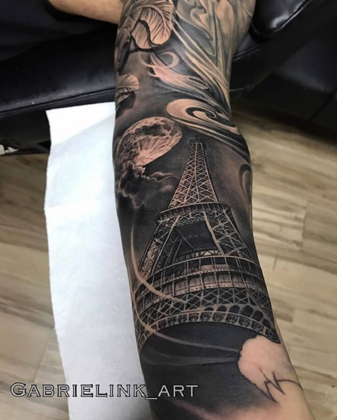 Black Eiffel Tower Tattoo