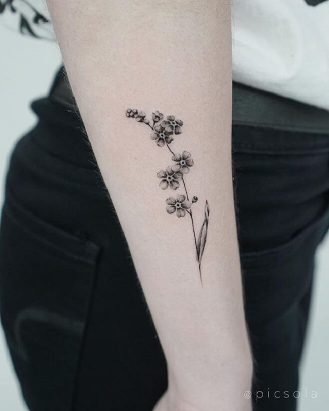 Black Forget Me Not Tattoo