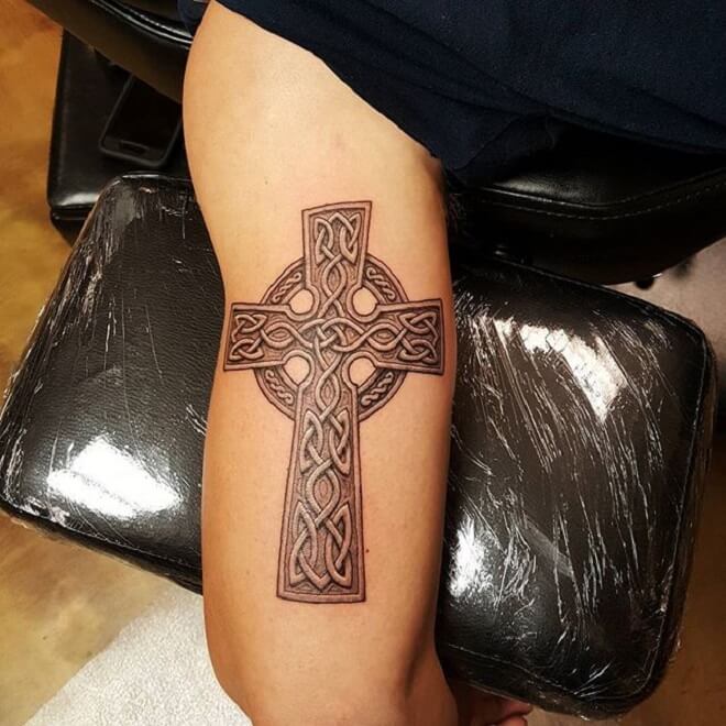 Black and Grey Celtic Cross Tattoo