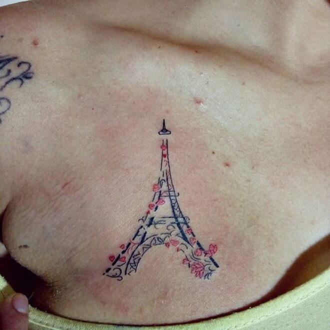 Chest Eiffel Tower Tattoo