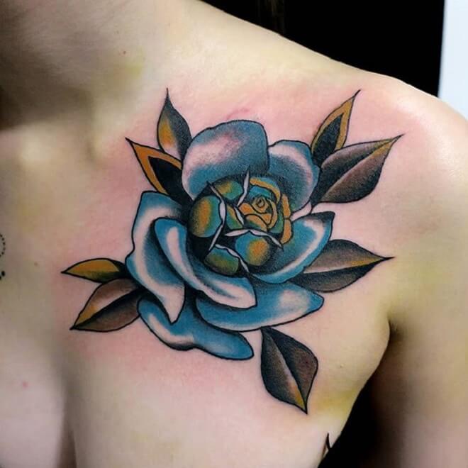 Chest Traditional Rose Tattoo