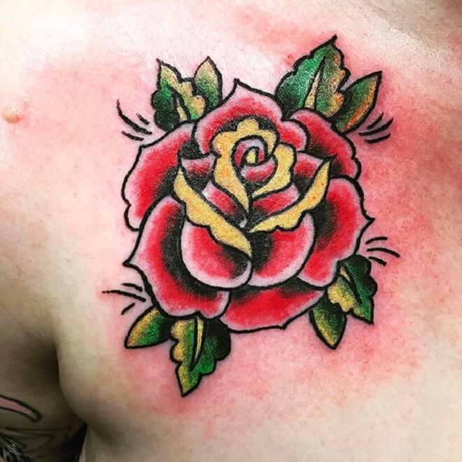 Color Traditional Rose Tattoo