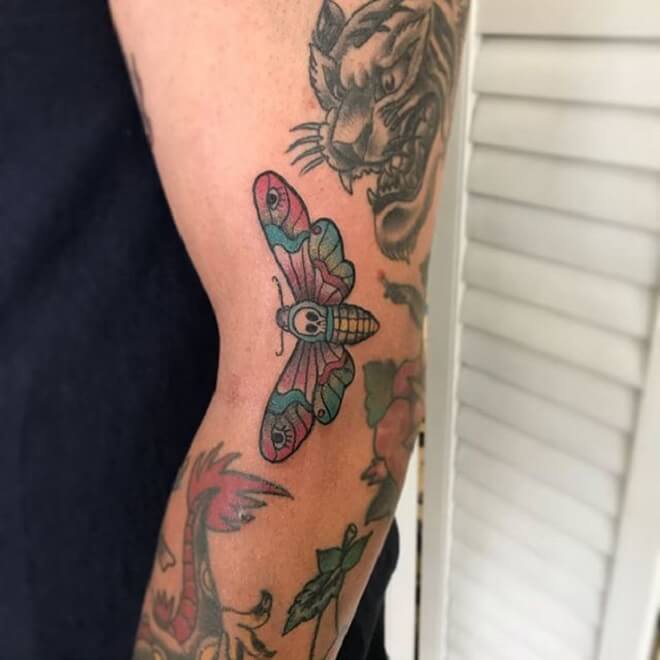 Colorful Death Moth Tattoo