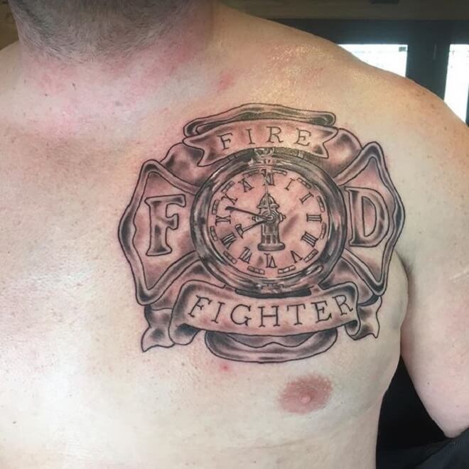 Firefighter Clock Tattoo