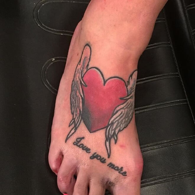 Foot Heart with Wings Tattoo