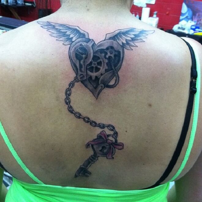 Girl Heart with Wings Tattoo