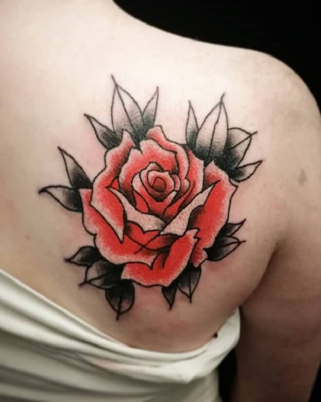 Girl Traditional Rose Tattoo