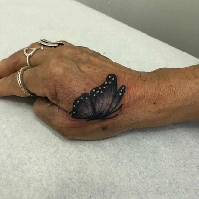 Hand Purple Butterfly Tattoo