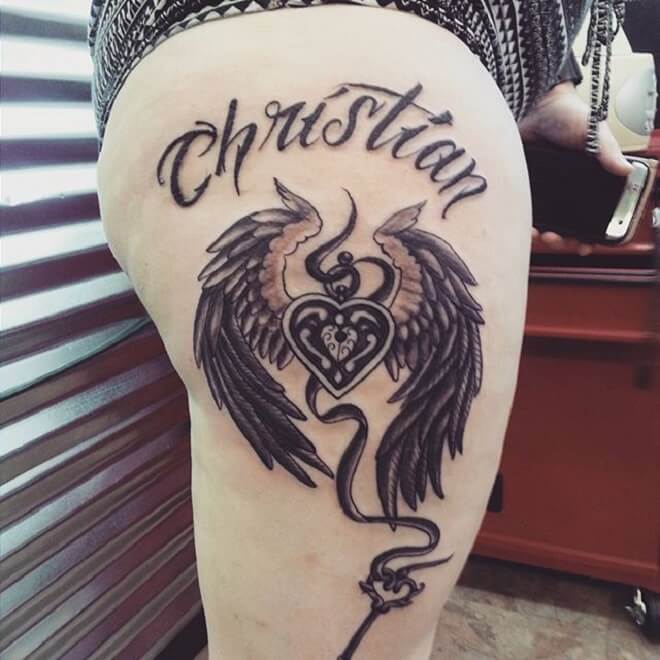 Heart with Wings HIp Tattoo