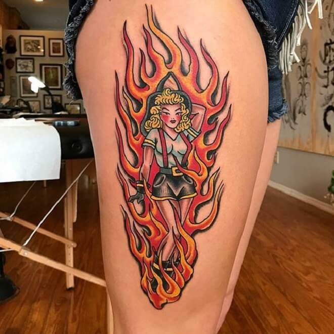 Hip Firefighter Tattoo