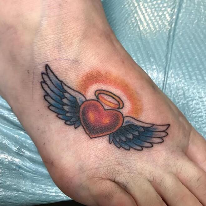 Leg Heart with Wings Tattoo