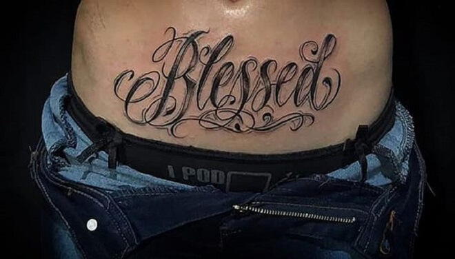 Lettering Blessed Tattoo