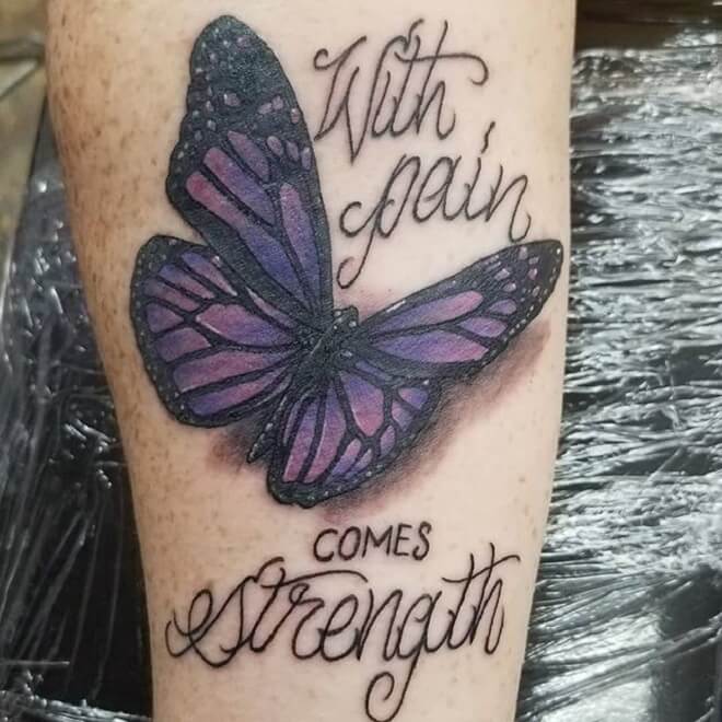 Letters Purple Butterfly Tattoo