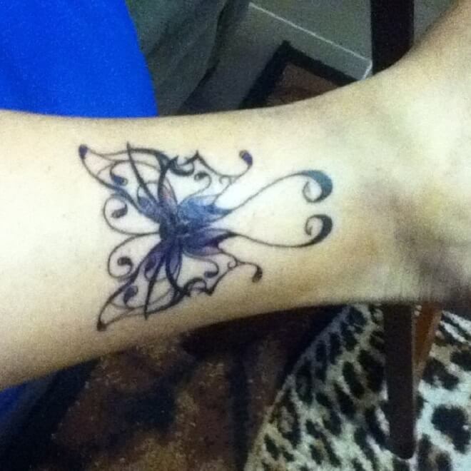 Line Purple Butterfly Tattoo