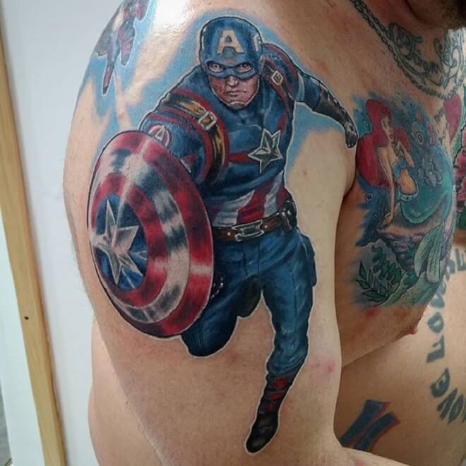 Men Captain America Tattoo