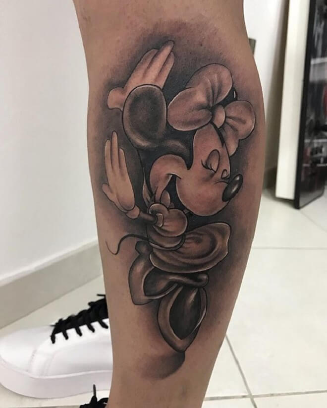 Minnie Mouse Black and Gray Tattoo