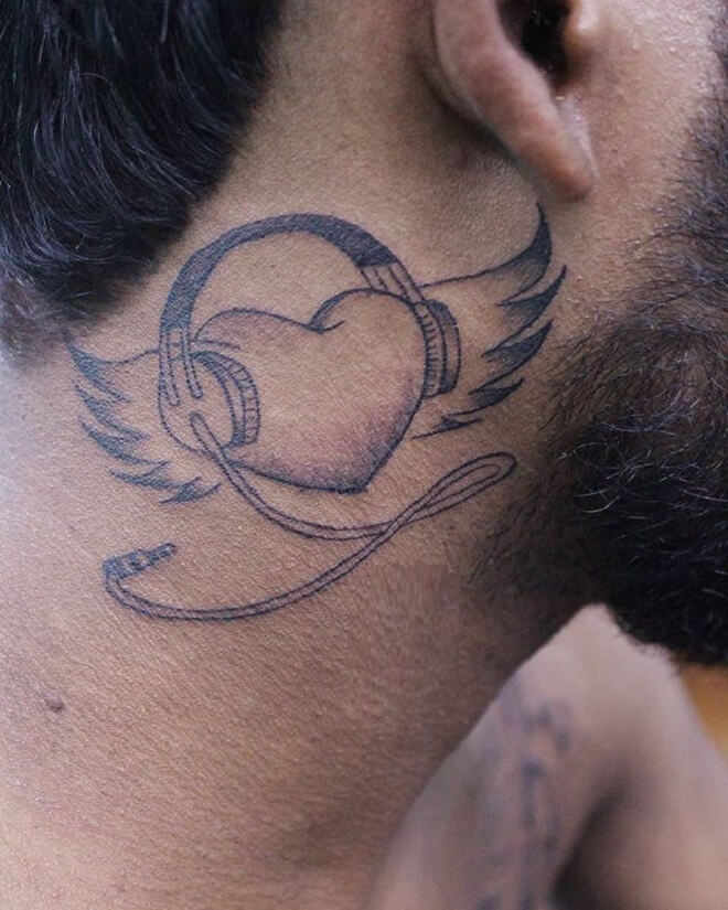 Neck Heart with Wings Tattoo