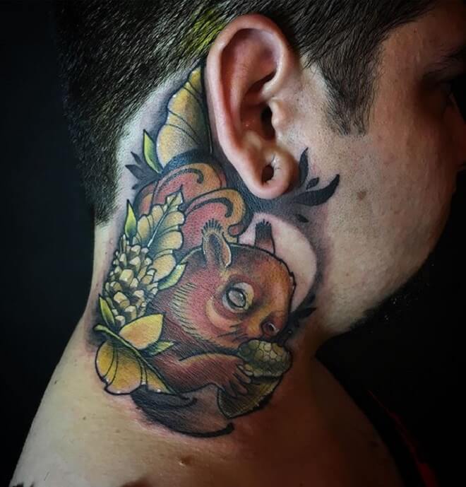 Neck Squirrel Tattoo
