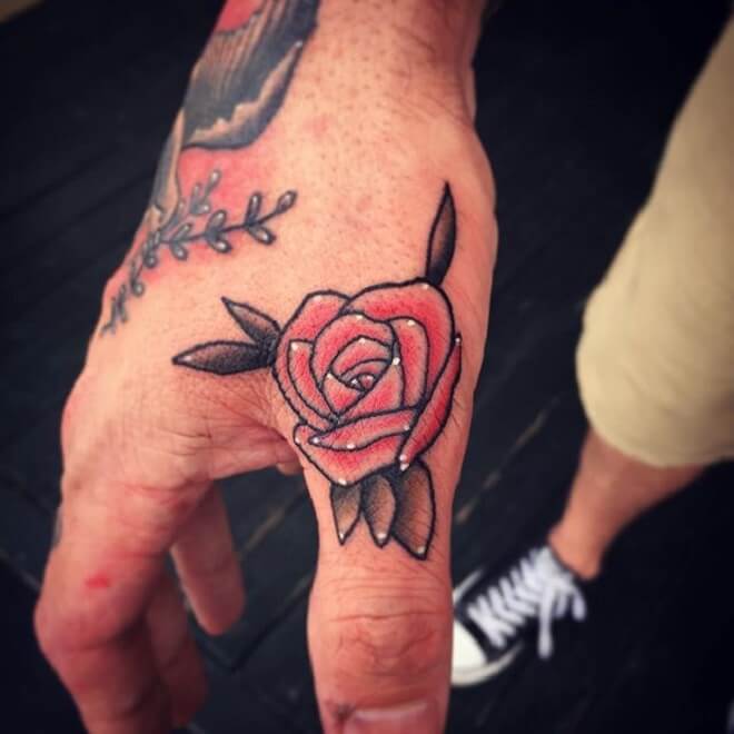 Red Rose Thumb Tattoo