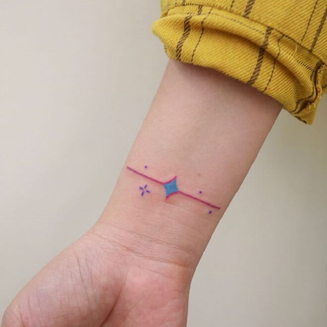 Red and Blue Wristband Tattoo