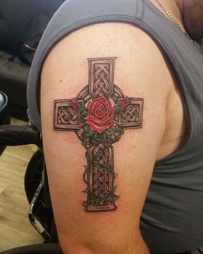 Rose Celtic Cross Tattoo