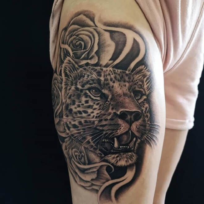 Rose Leopard Tattoo