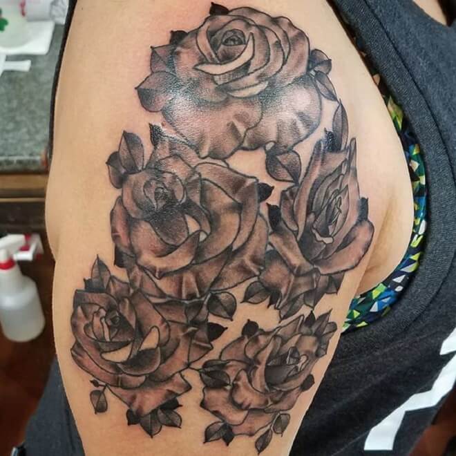 Shoulder Traditional Rose Tattoo