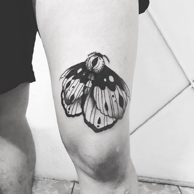 Thigh Death Moth Tattoo