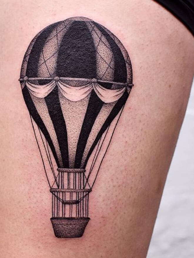 Thigh Hot Air Balloon Tattoo