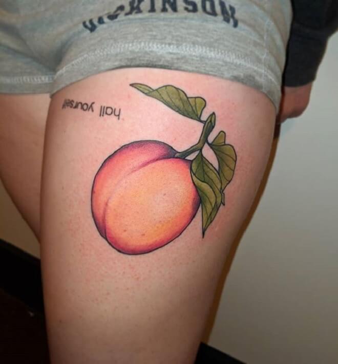 Thigh Peach Tattoo. 