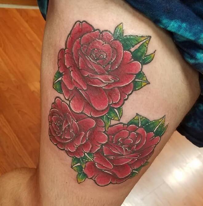 Thigh Traditional Rose Tattoo