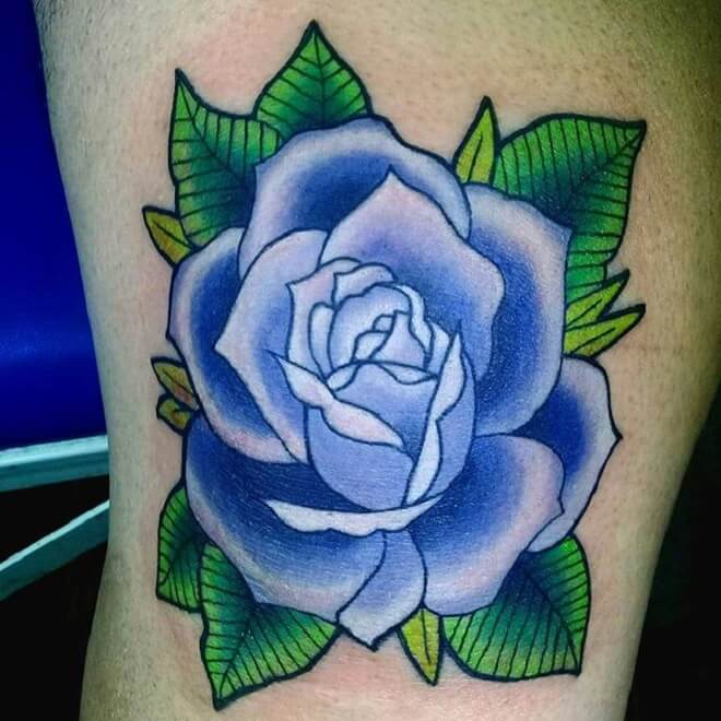 Traditional Blue Rose Tattoo