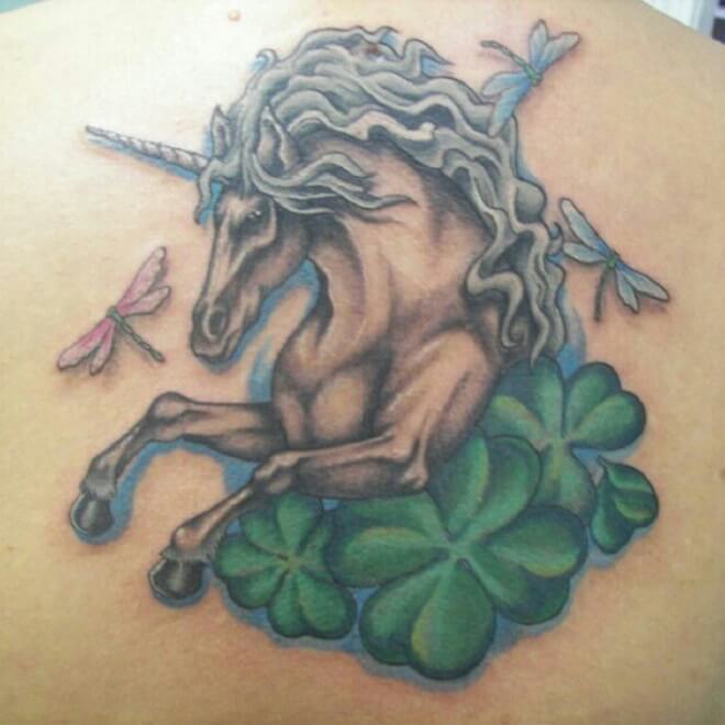 Unicorn Upper Back Tattoo