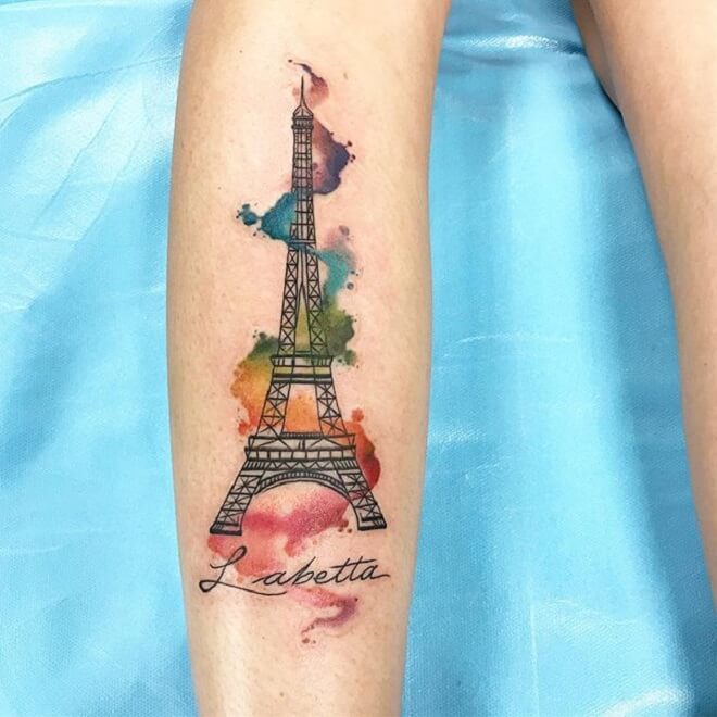 Watercolor Eiffel Tower Tattoo