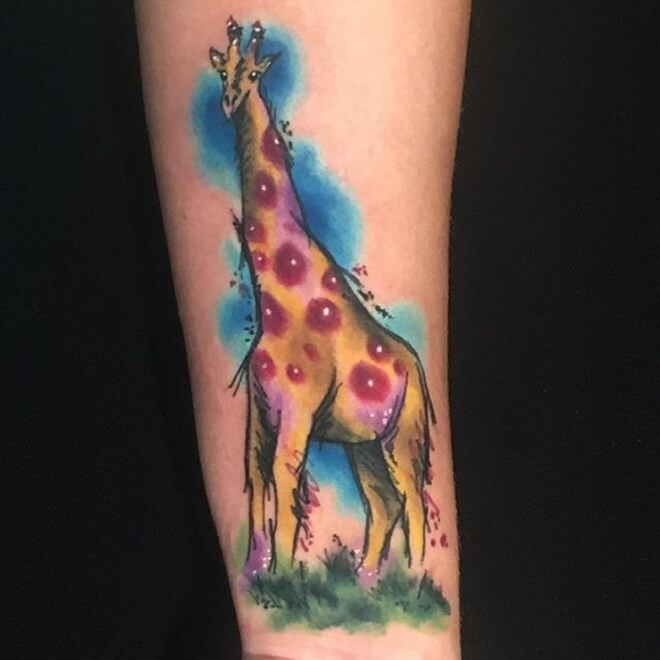 Watercolor Giraffe Tattoo