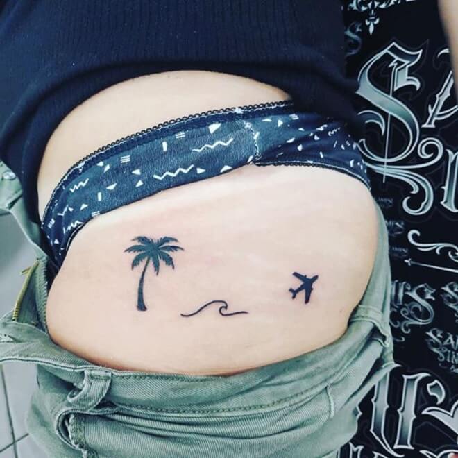 Air plane Palm Tree Tattoo