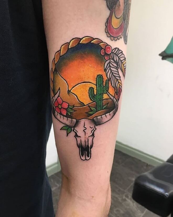 Arm Bull Skull Tattoo