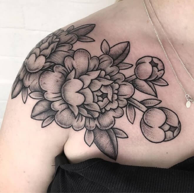 Awesome Flower Shoulder Tattoo